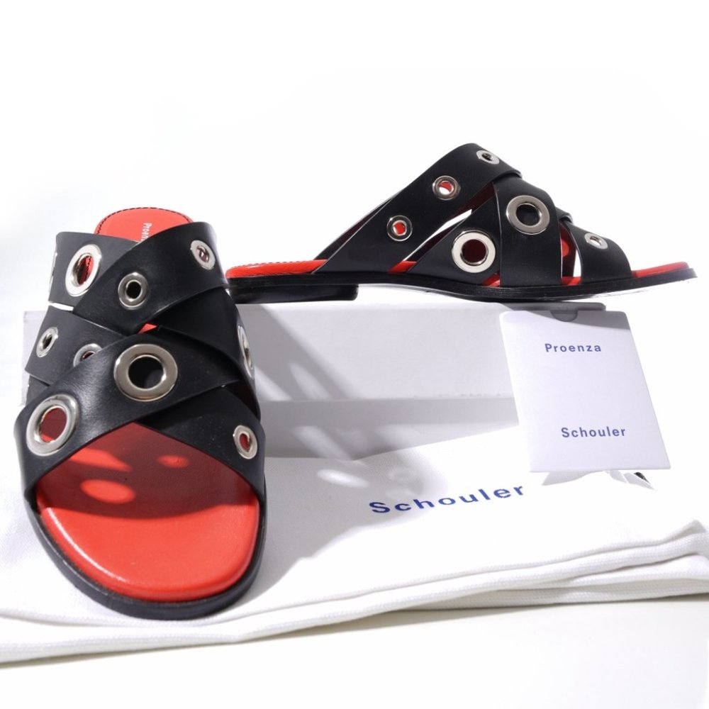 Proenza Schouler black eyelet flat mules size 38